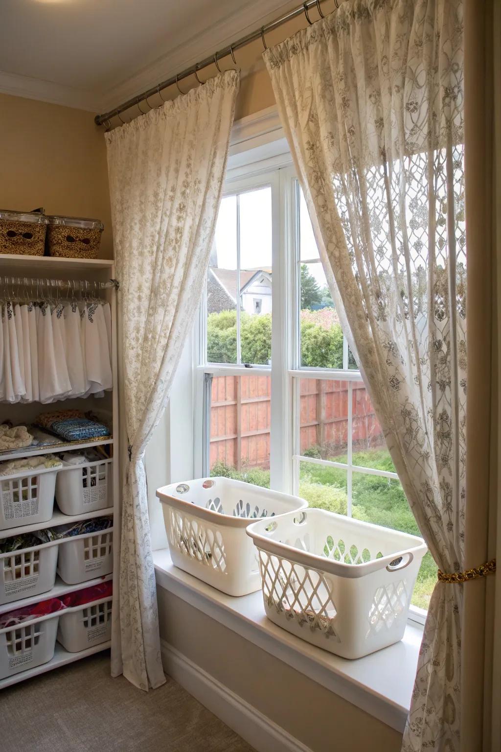 Ornamental hardware contributes sophistication to windows.