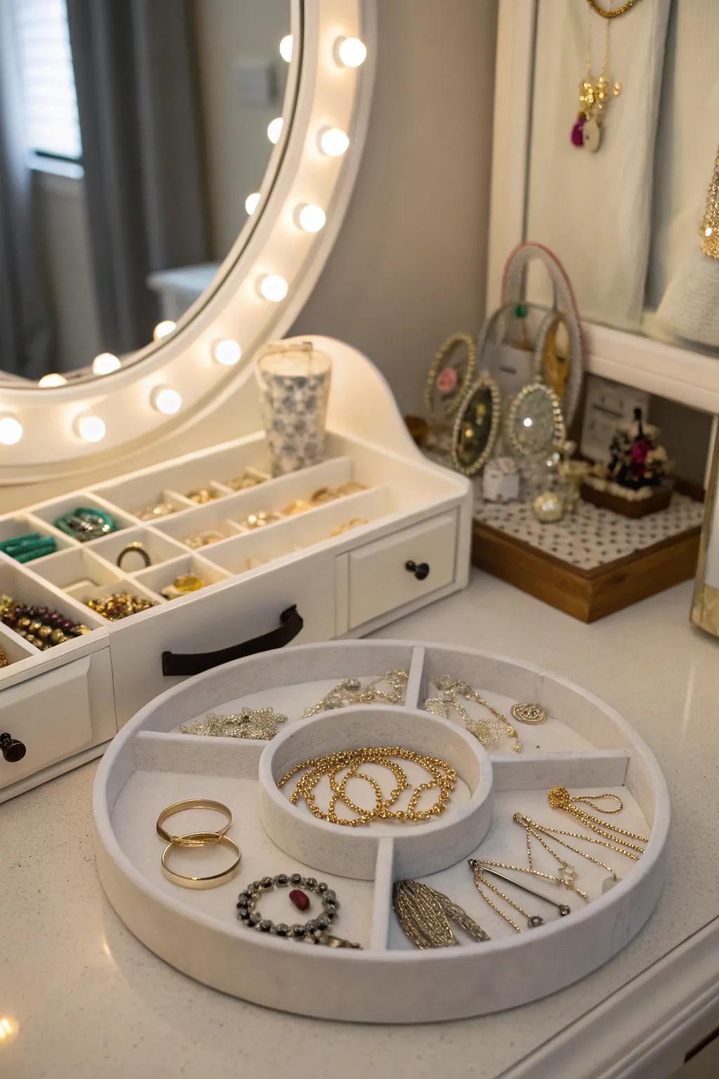 Display and access your jewelry easily using a spin organizer.