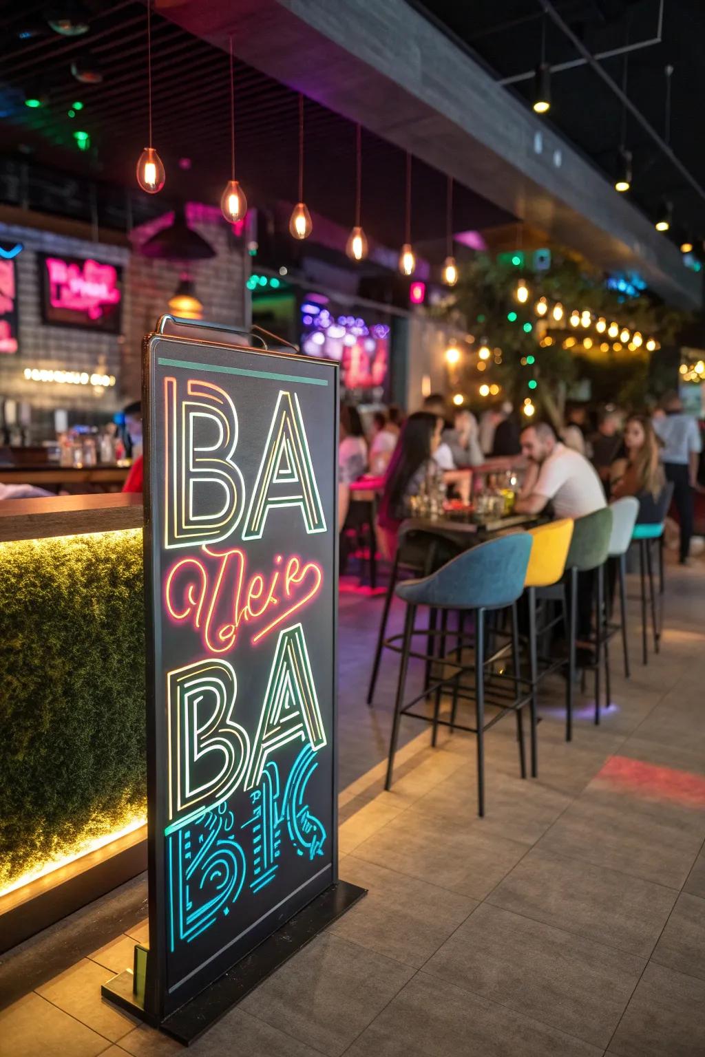 Neon lighting infuses energy.