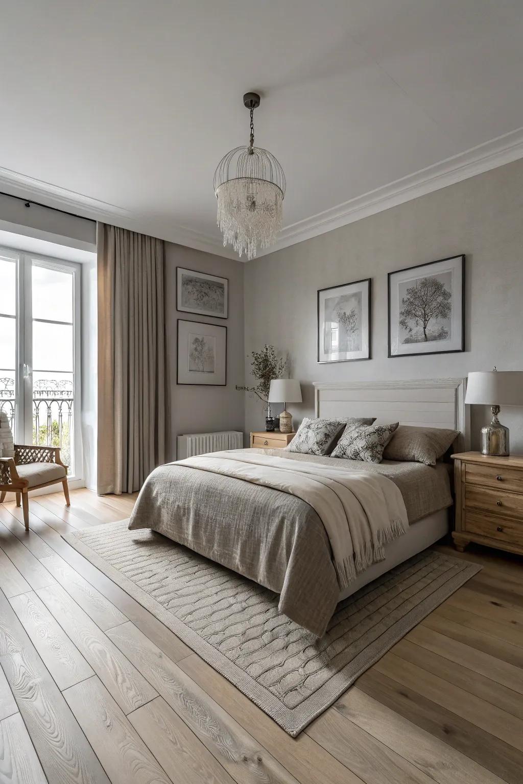 A similar tone scheme enhancing the sophistication inherent in light wood flooring.