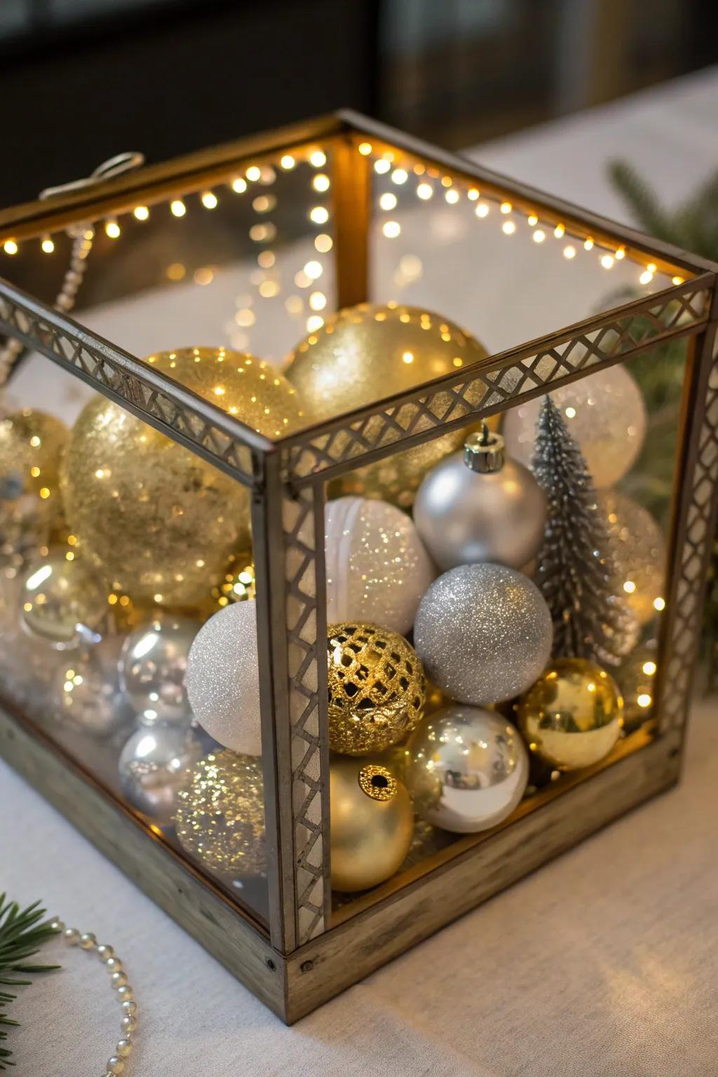 A sumptuous auric and argent Christmas display receptacle