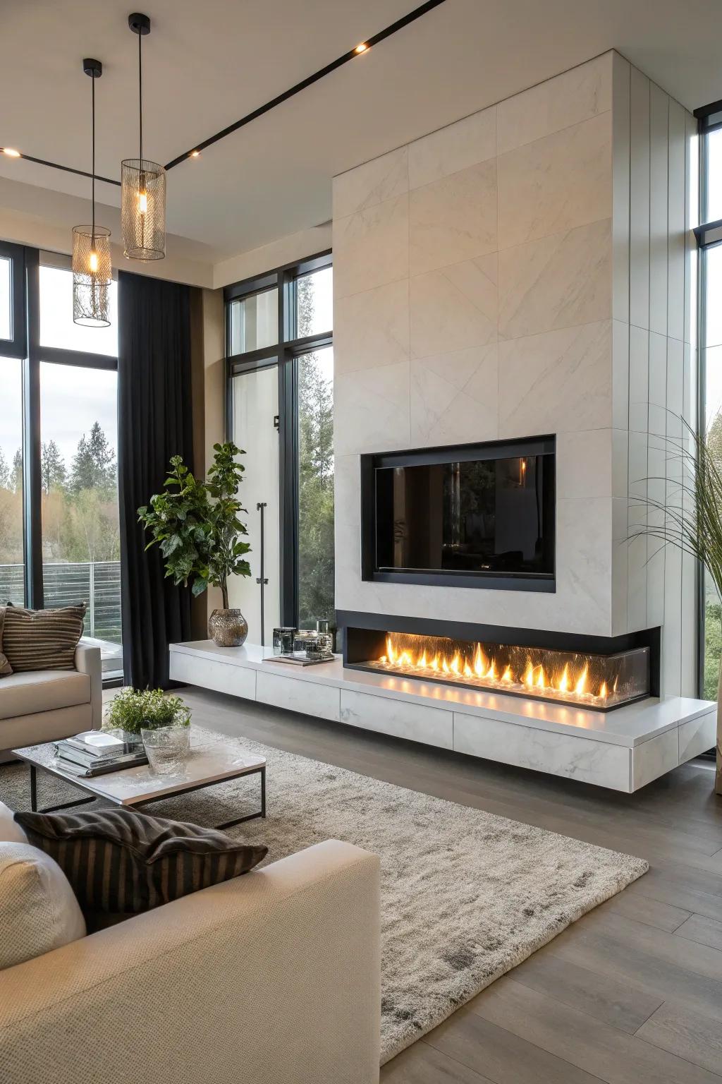 Relish the flexibility of a ventless ethanol long hearth.