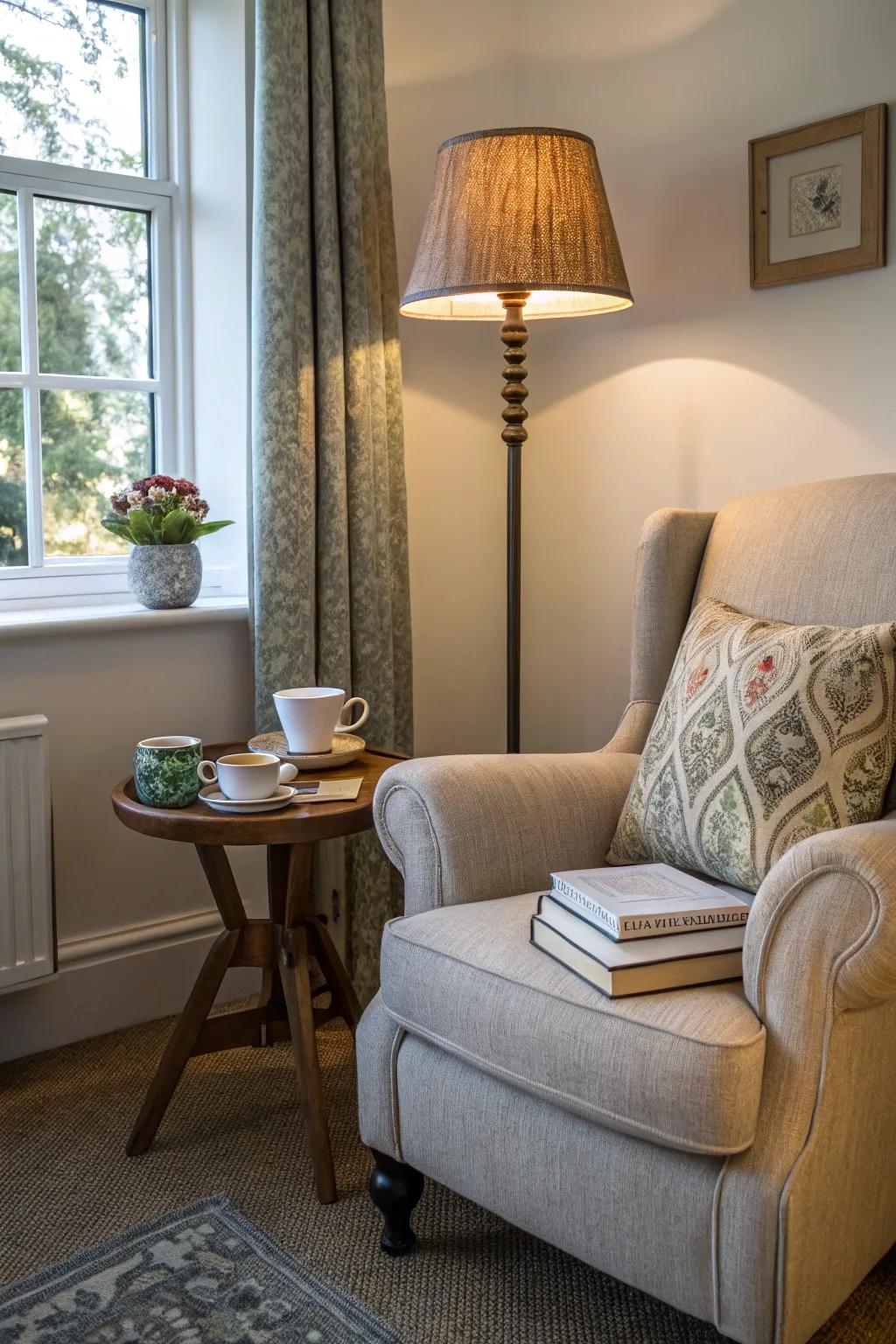 A cozy reading corner in a welcoming living area.