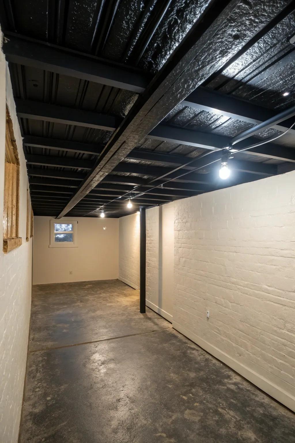 Roofs that are dark contrast with walls that are bright, establishing drama and depth.