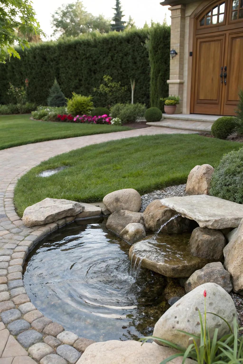 A soothing aquatic element framed by rocks.