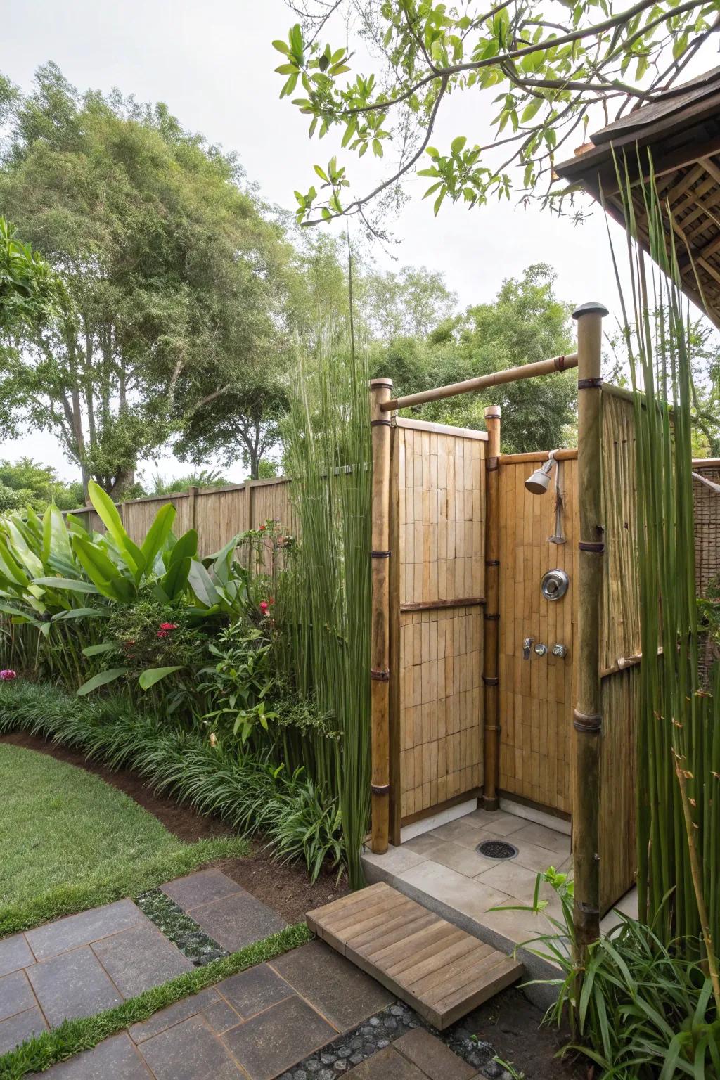 A serene outdoor shower offering a private spa experience.