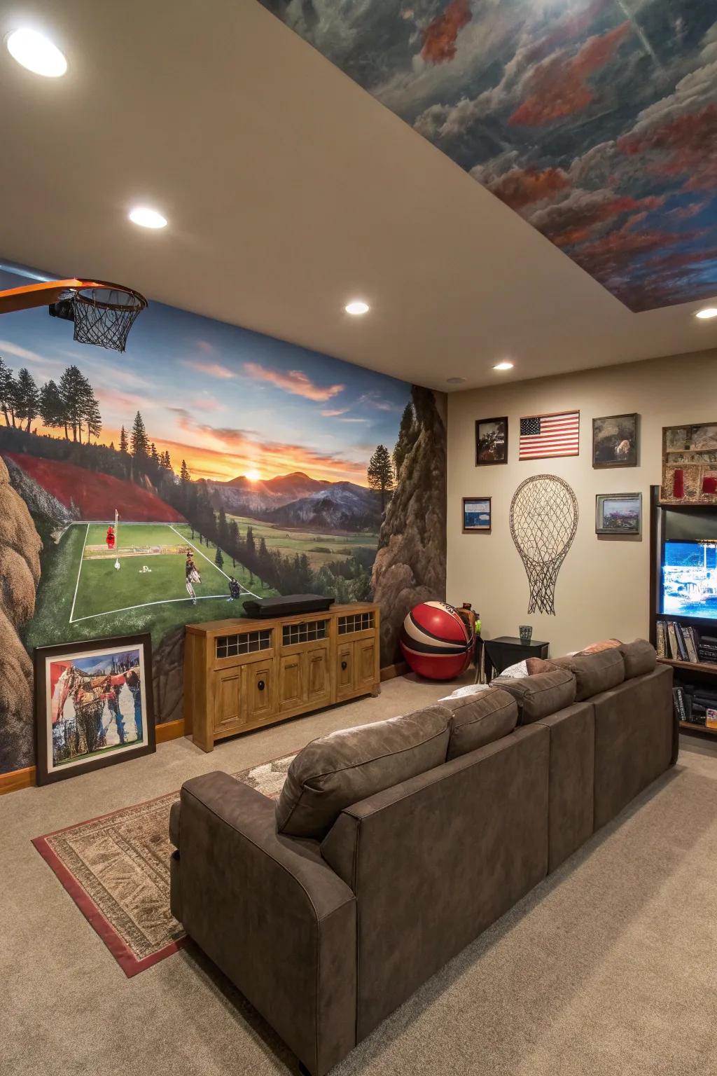 Art walls making a bold splash in a man cave.