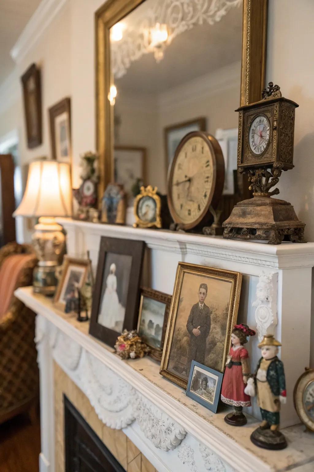 Antiques add a sense of history and class to a mantel.