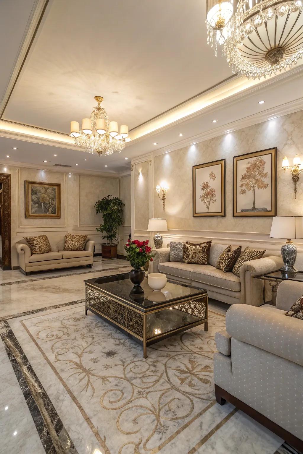 Textured stone adds dimension and luxury.