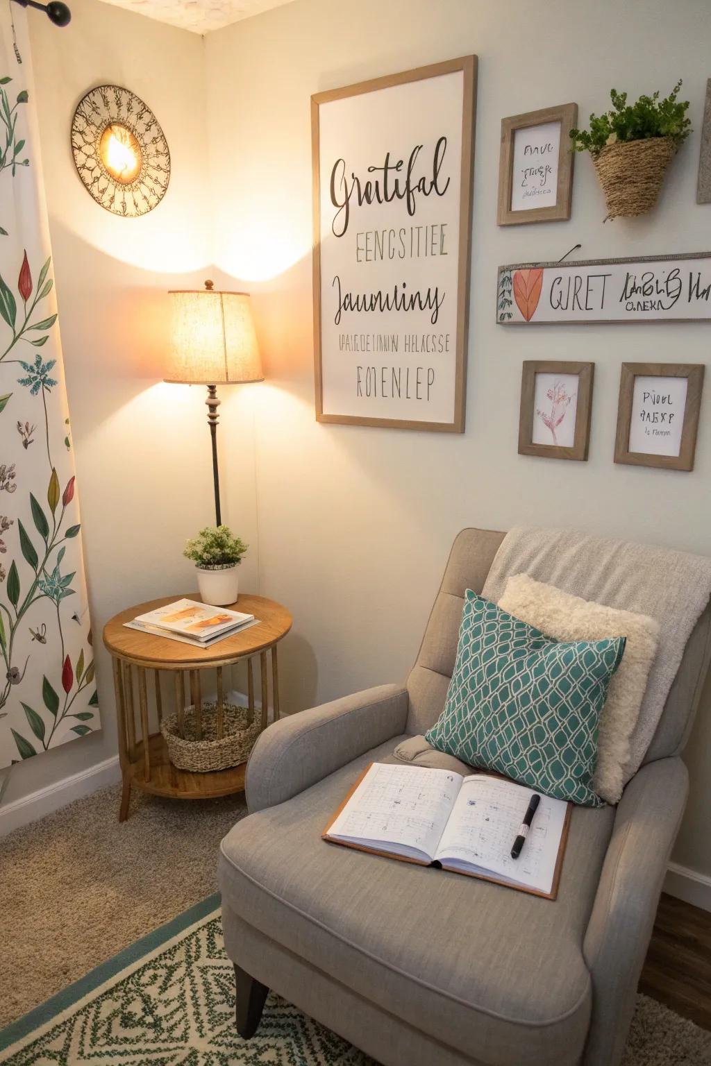 A meditation room featuring a designated gratitude nook.