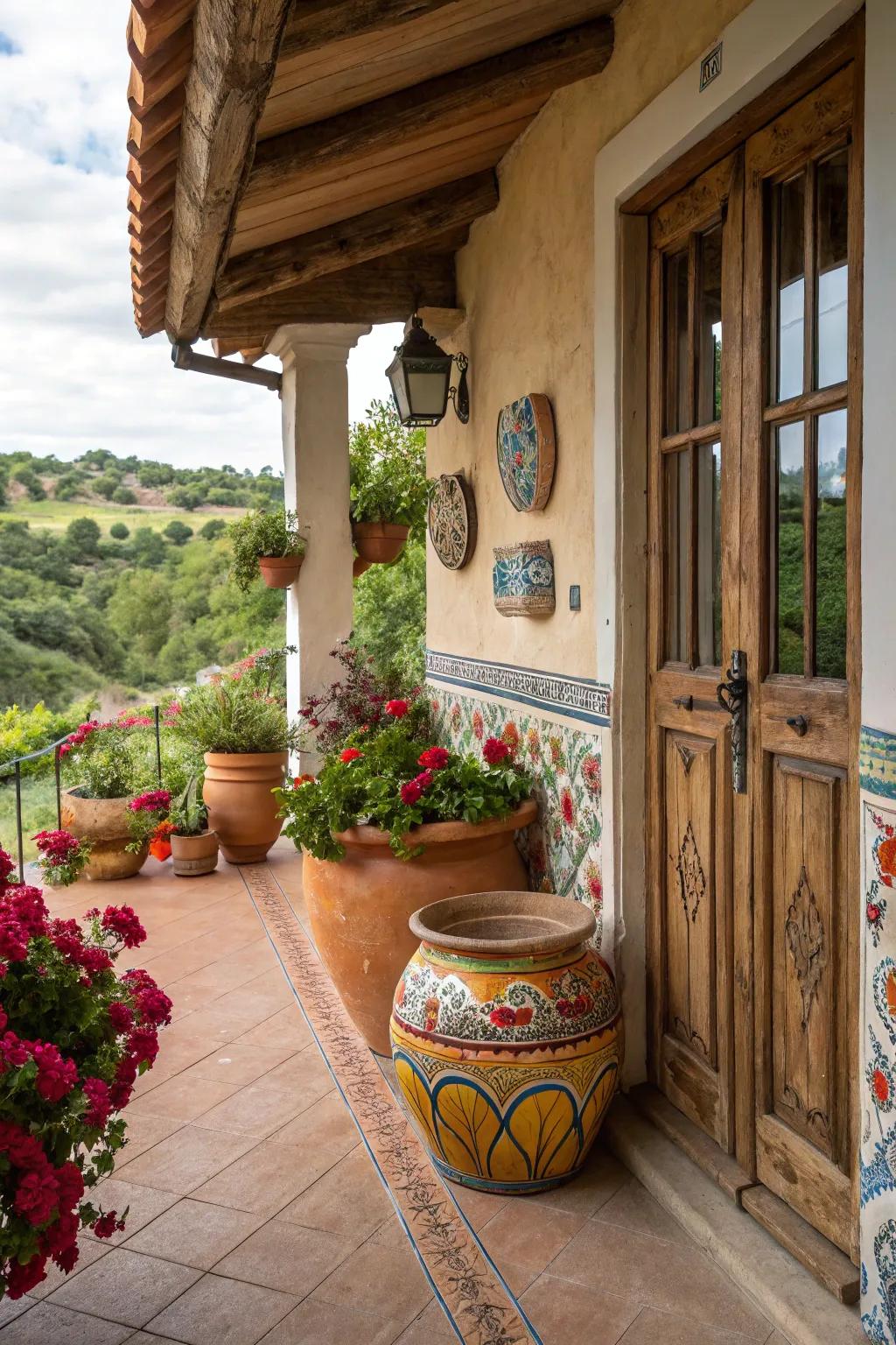 Handcrafted clay components integrate a genuine Mediterranean highlight.