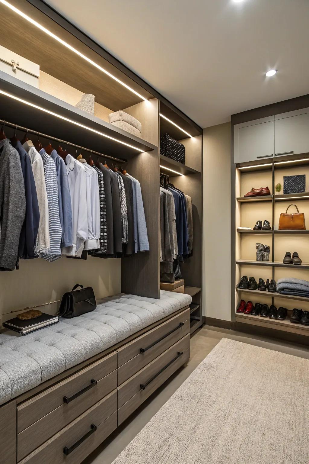 A comfortable spot that improves the closet's usefulness.