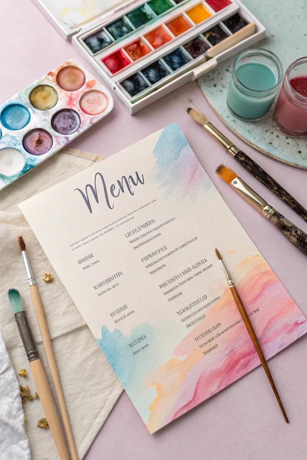 Water medium backdrops offer a soft, artistic touch to your menu.