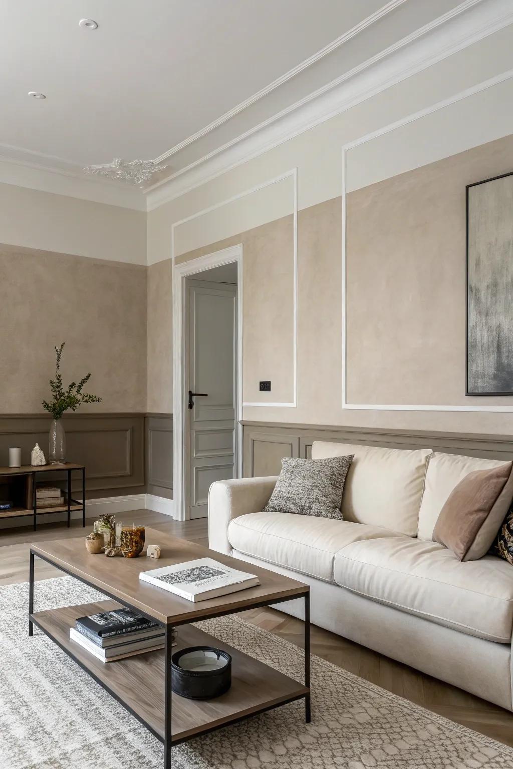 Dual-tone walls add depth and interest while retaining minimalist simplicity.