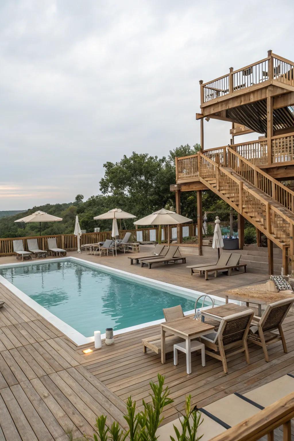 Multi-tiered decking offers diverse functionality.