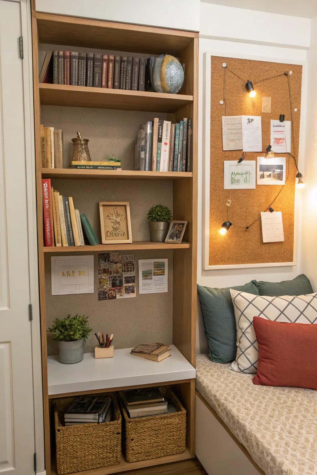 Space and utility are elegantly maximized with floating shelf boards.