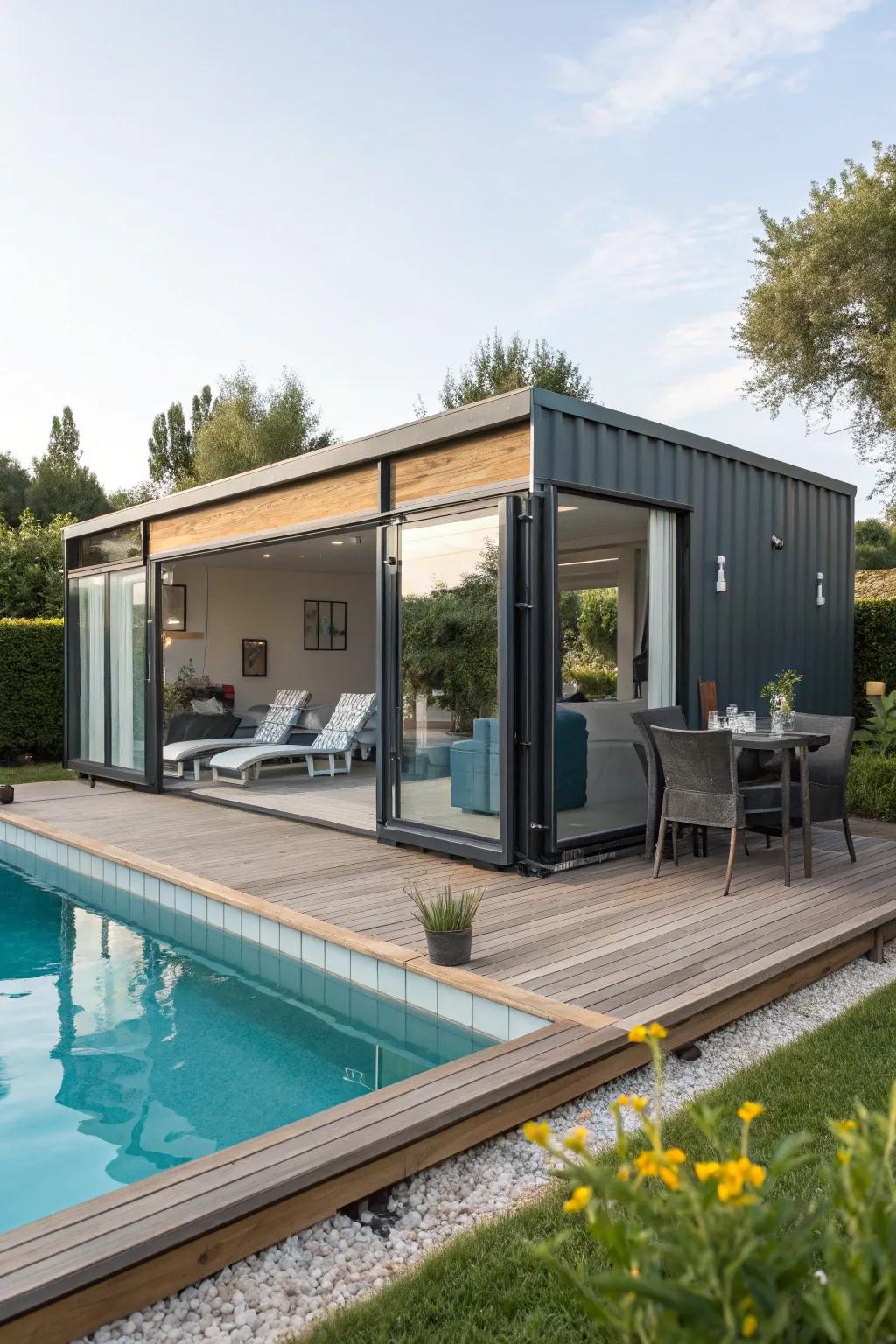 A modern container pool house enhancing outdoor living.