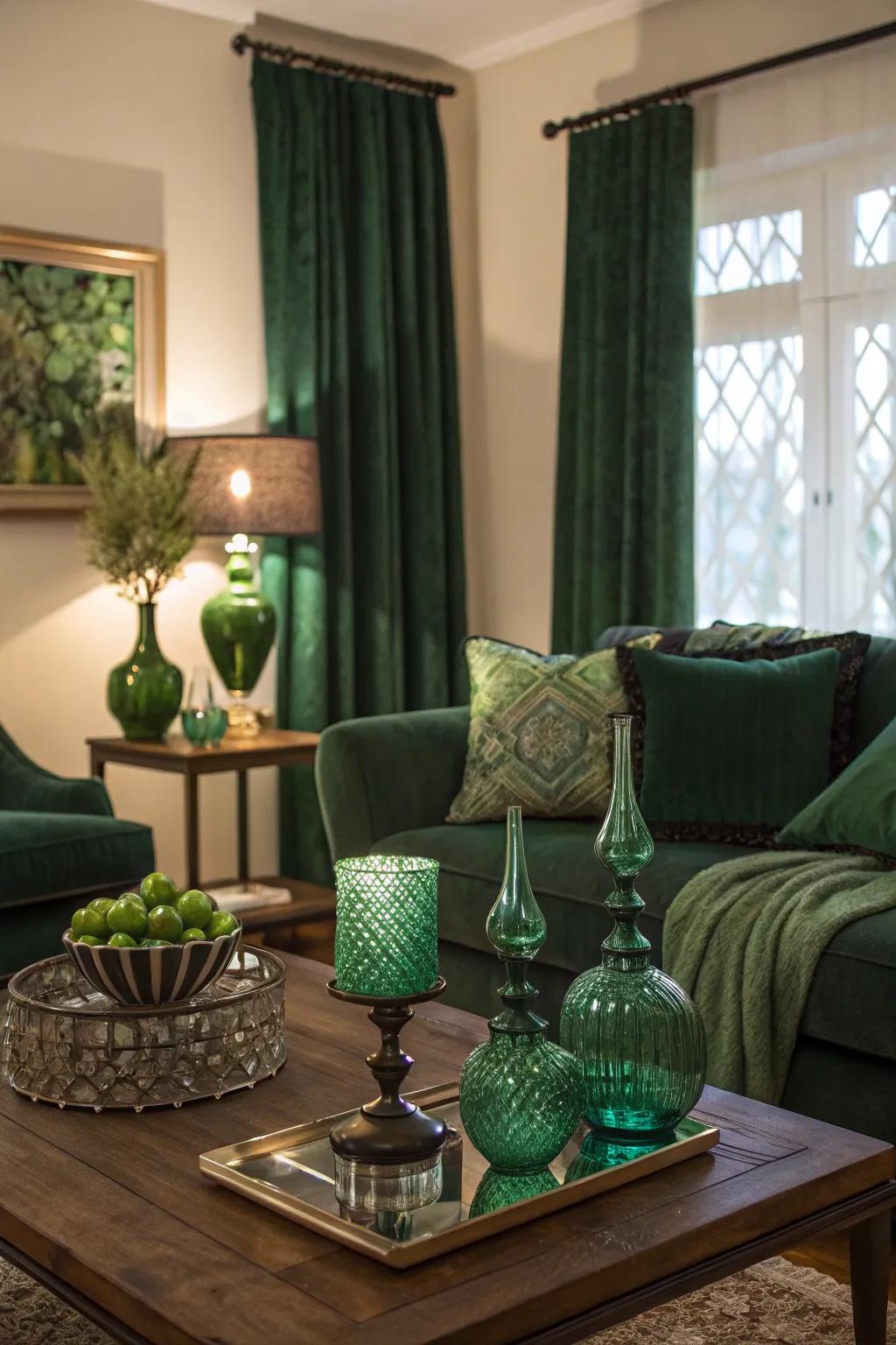 Viridescent-tinted glass design applies a modern variation to your living space.