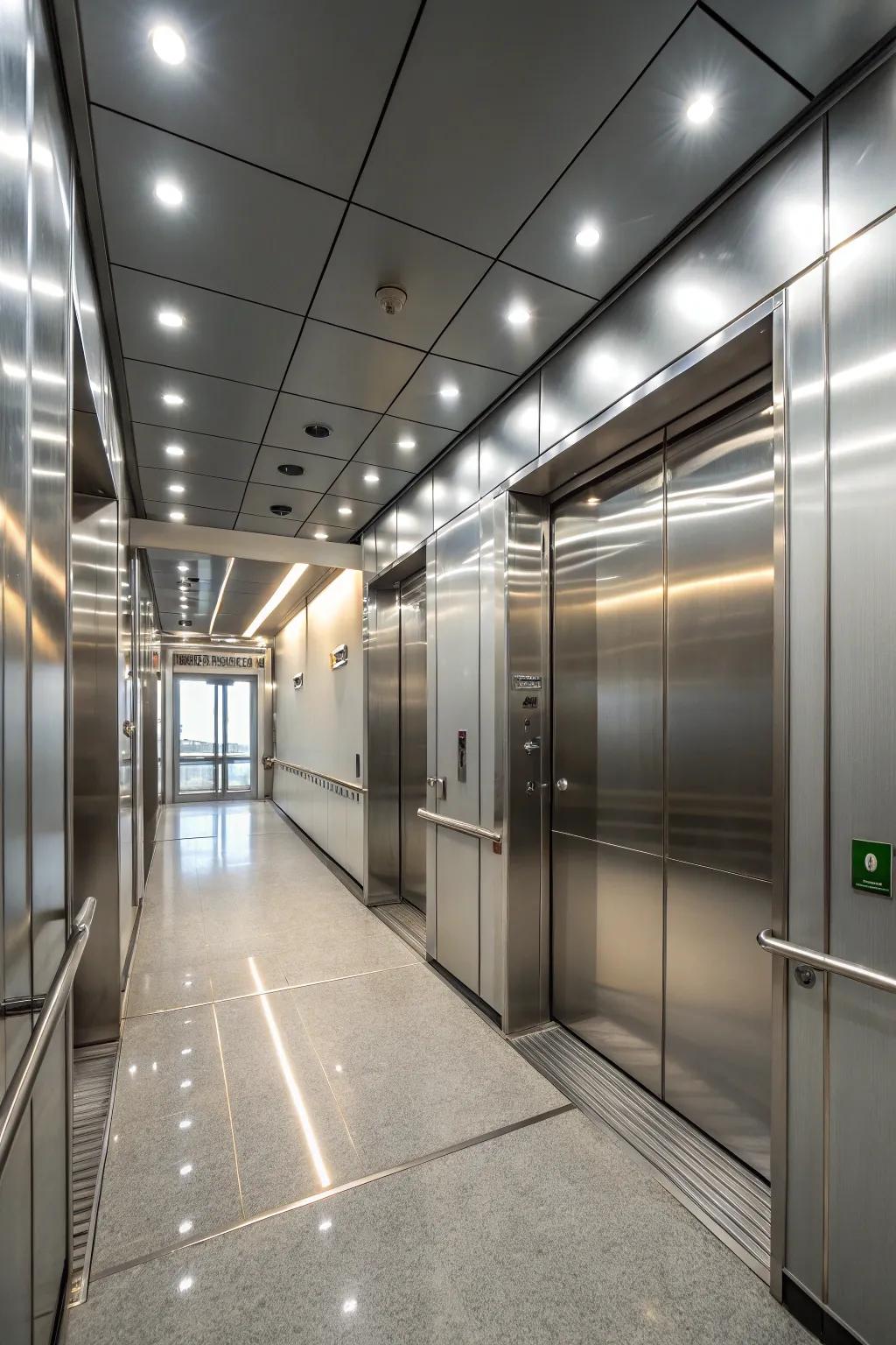 An elevator interior incorporating inset illumination for amplified sleekness.