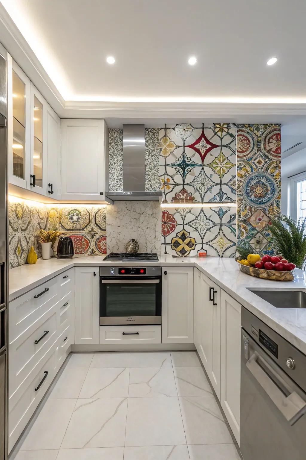 Custom art tiles transform your kitchen into a gallery.