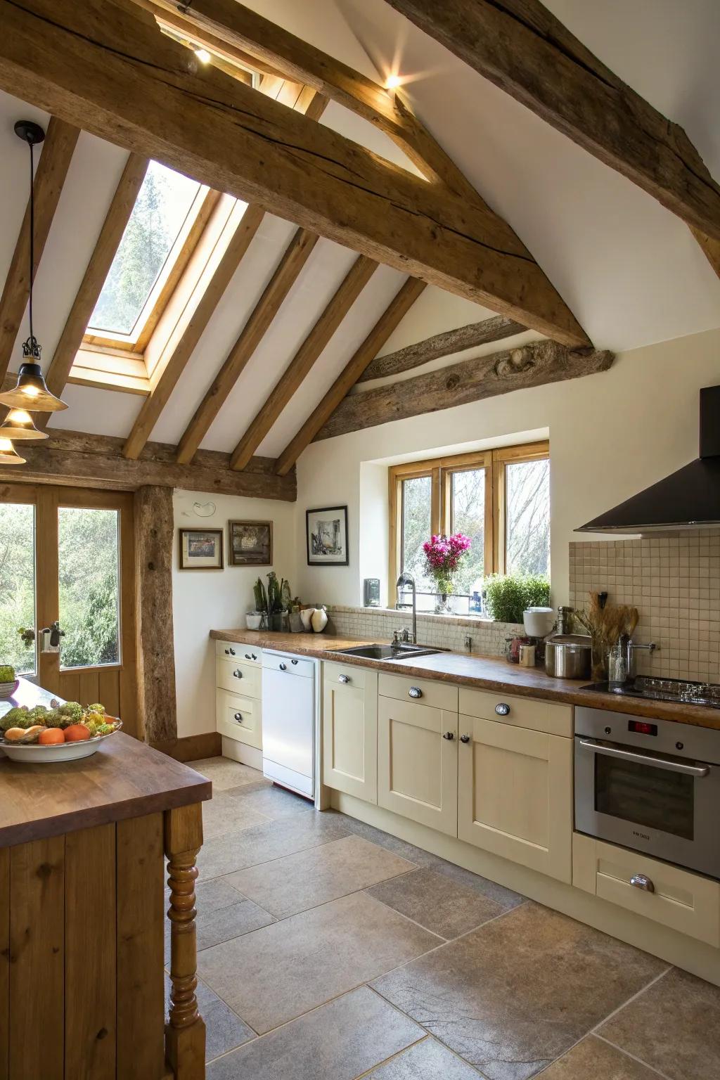Angled ceilings add architectural interest and enhance cabin aesthetics.