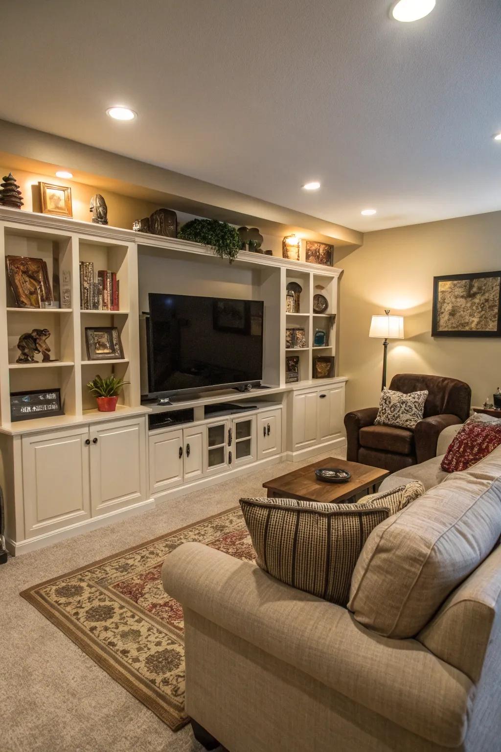 Functional configurations amplify viewing pleasure and repose.