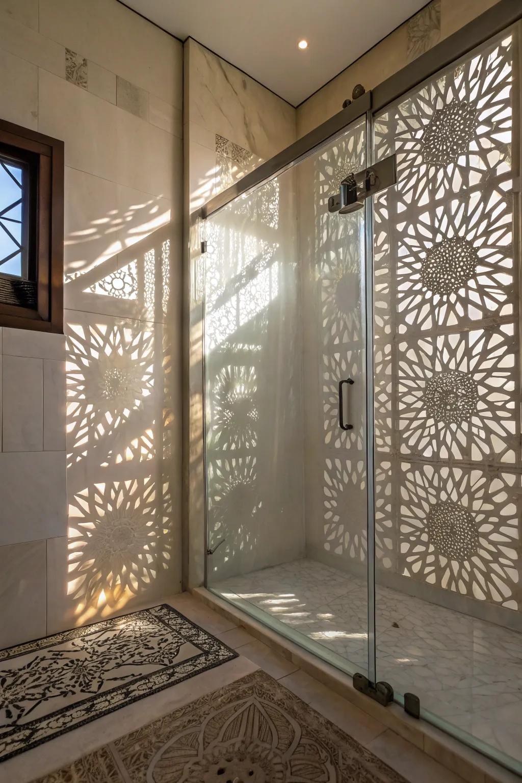 A bathing space area where frosted shield plays with brightness and shadow beautifully.