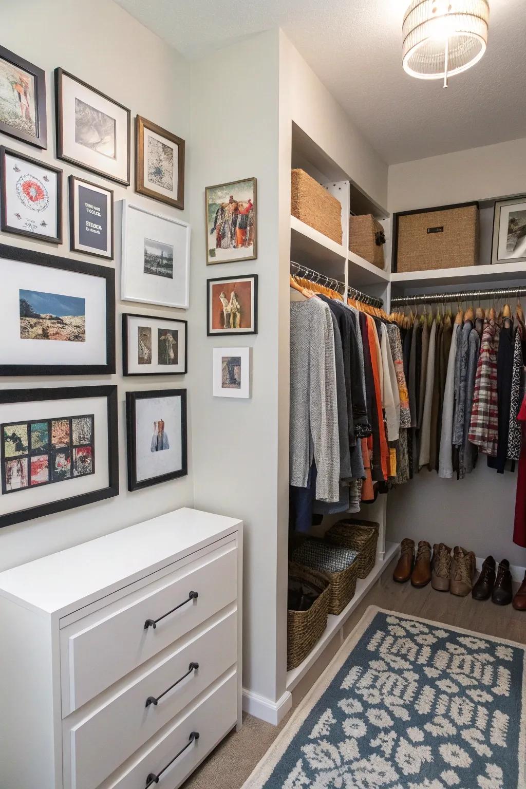 A gallery surface personalizes your wardrobe expanse.