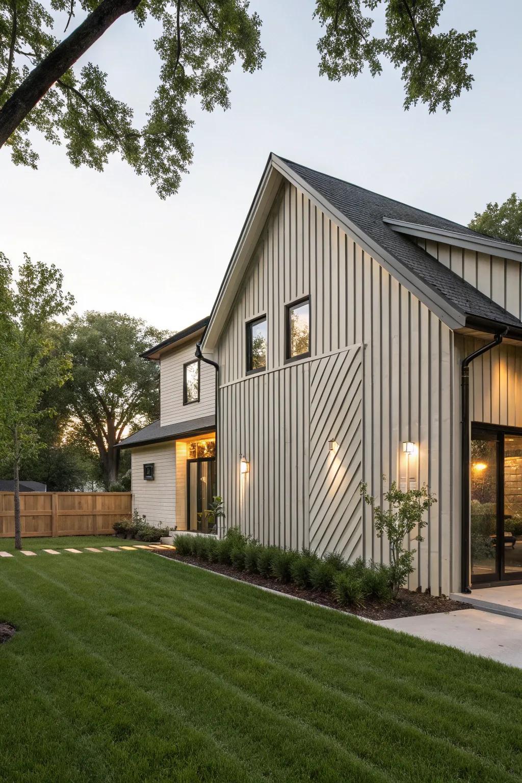 Unique off-balance vertical siding
