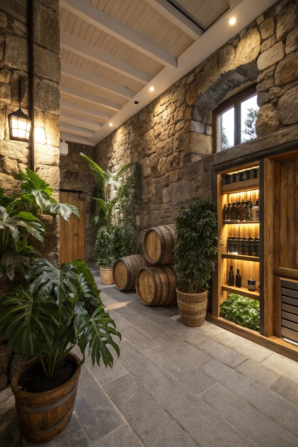 Natural elements introduce an organic feel to your spirits room.