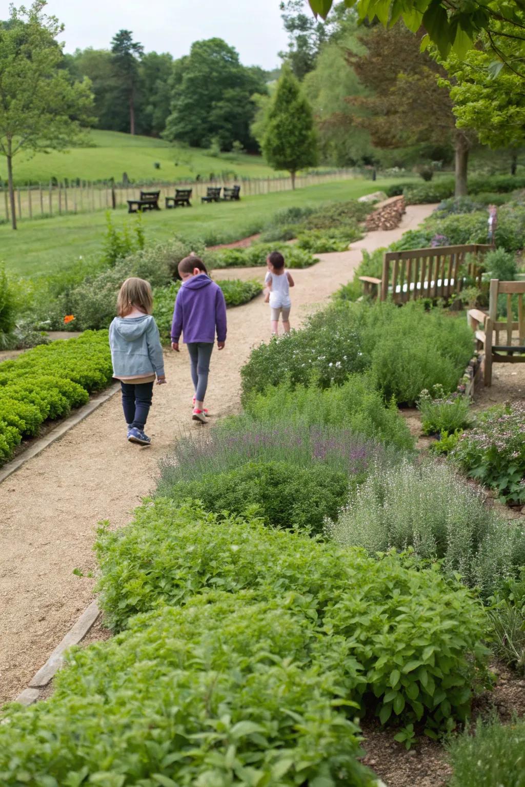 Herb paths create aromatic walking adventures.