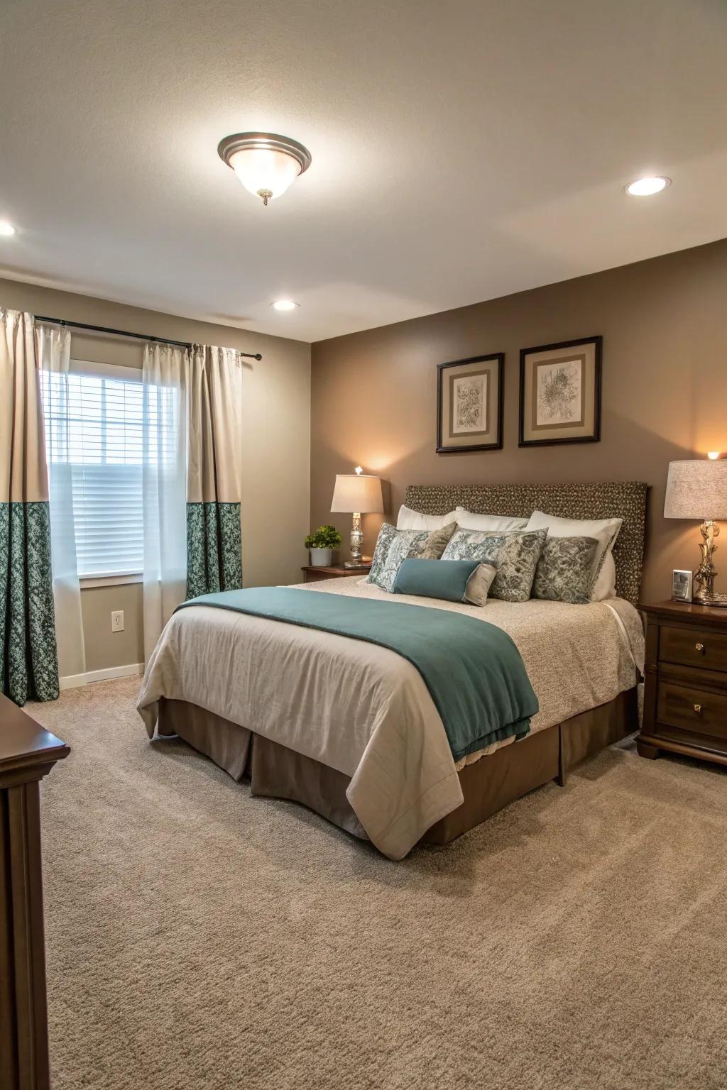 Harmonious carpet tones create a cohesive personal space environment.