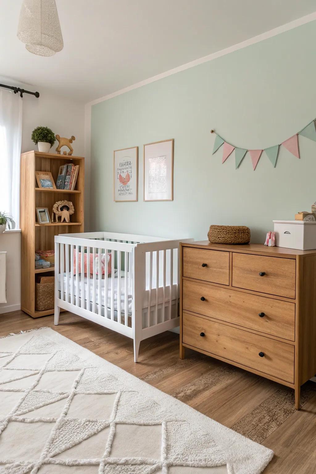 A simple nursery offers a peaceful and budget-friendly space for baby.