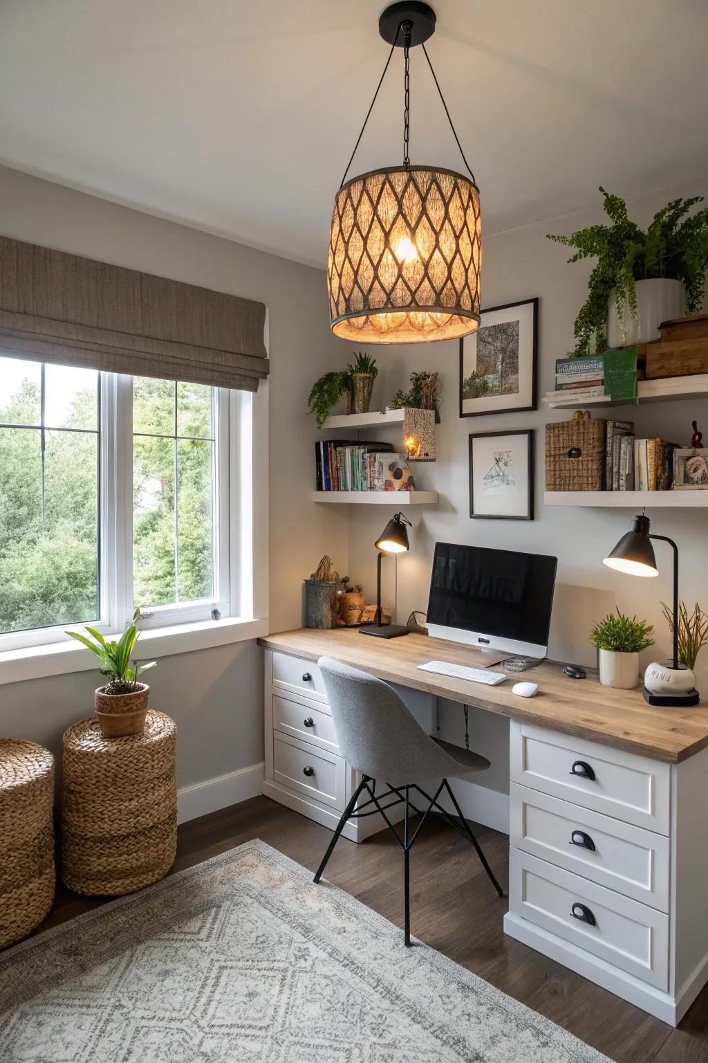 Layered lighting gets a matched balance in office spaces.