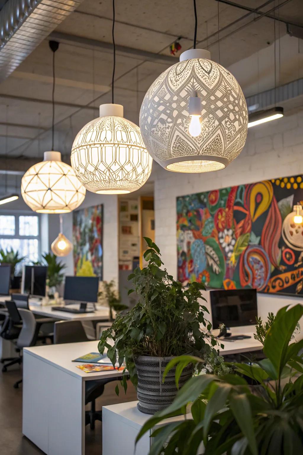 Bring creative styling to your office using unique pendant designs.