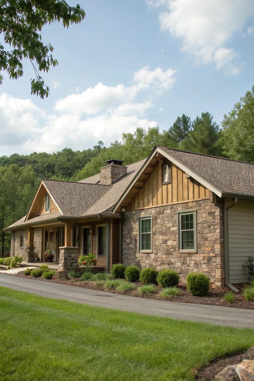 Stone accents add rustic charm and natural beauty.