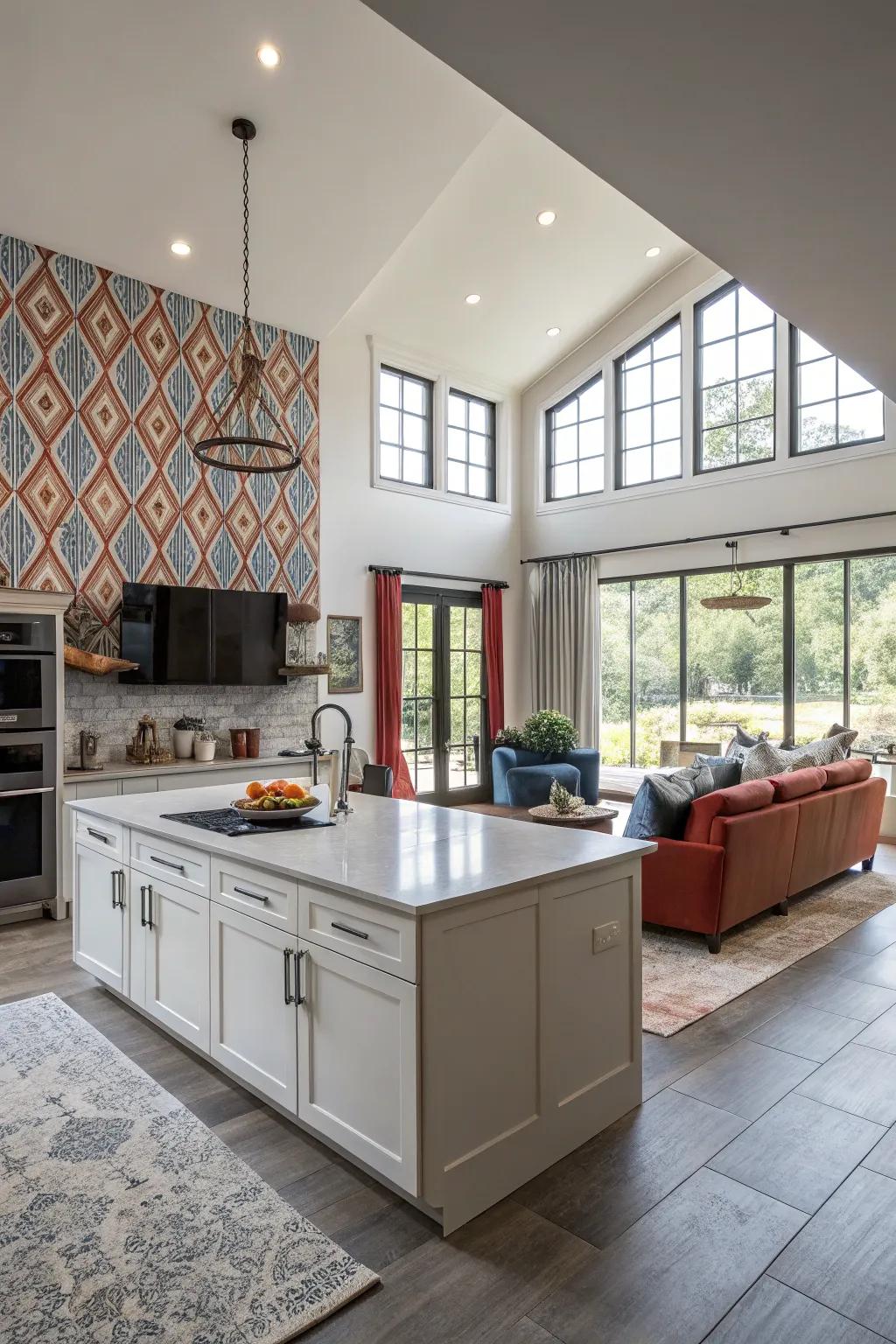 A highlight partition injects theatrics and emphasis into an open-concept area.