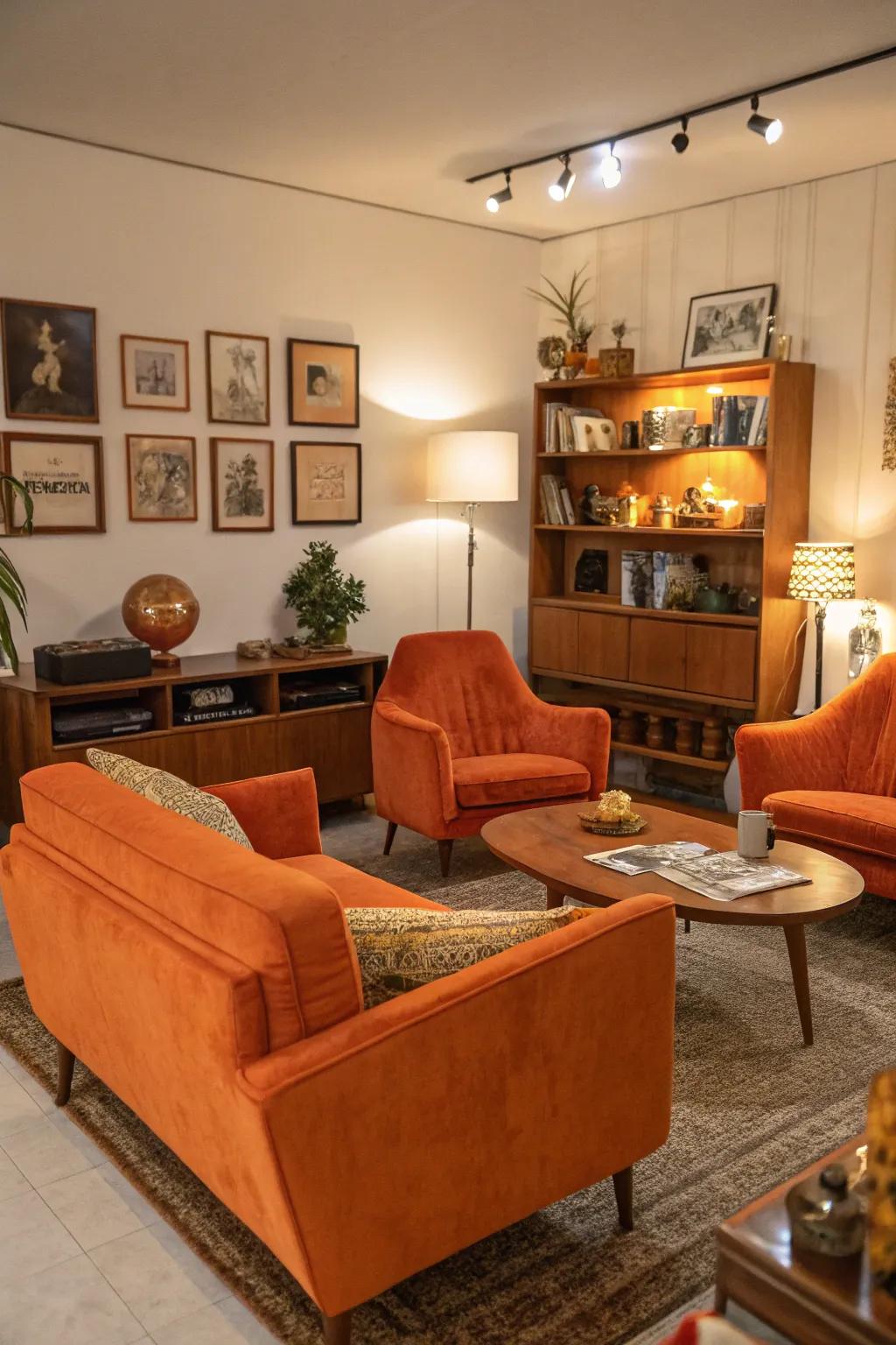 A charming living room featuring hand-picked vintage furniture.