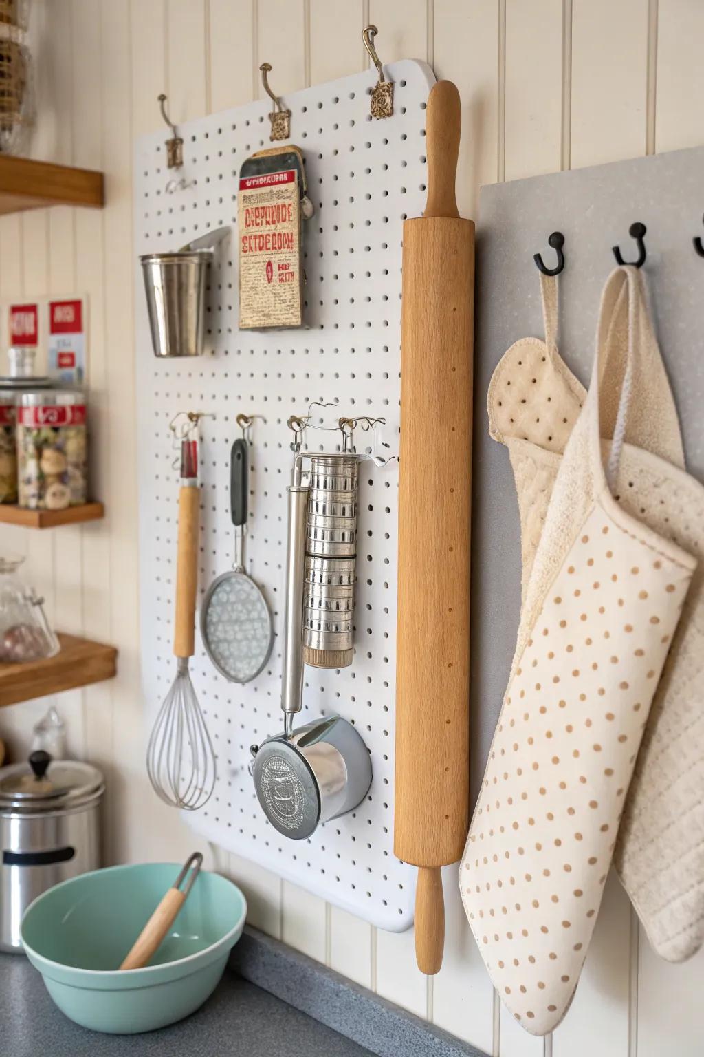 Peg surfaces provide a versatile, visual storage approach.