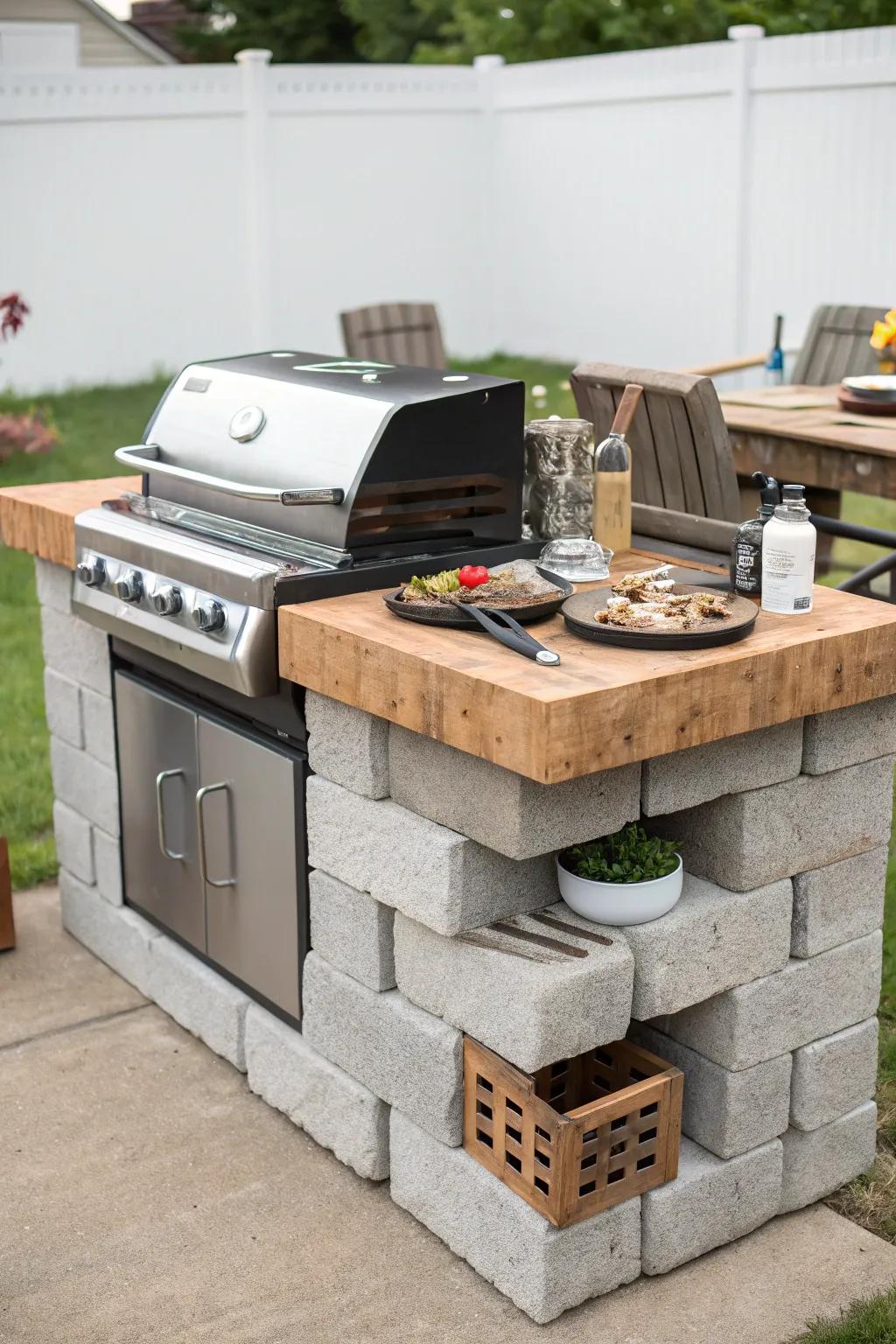 A DIY brick island is a budget-friendly and custom cooker option.