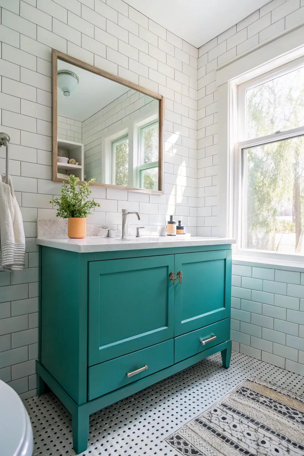 Cyan vanities introduce energy and elegance.