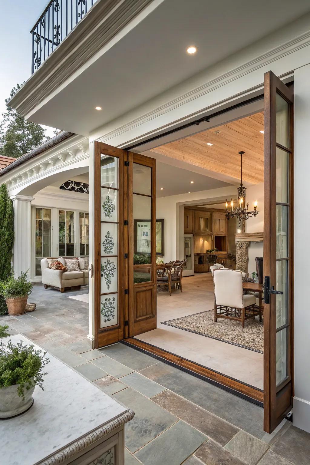 Patio entrances complement both modern-day and conventional abode styles.