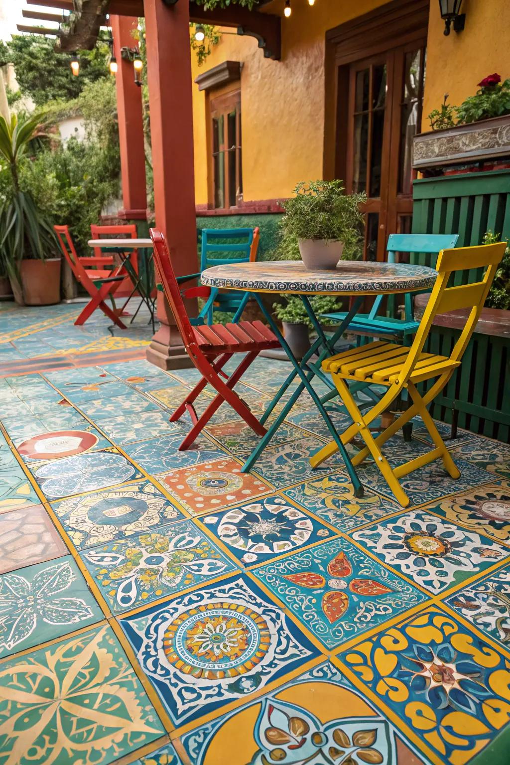 Express creativity with patterned ceramic squares.