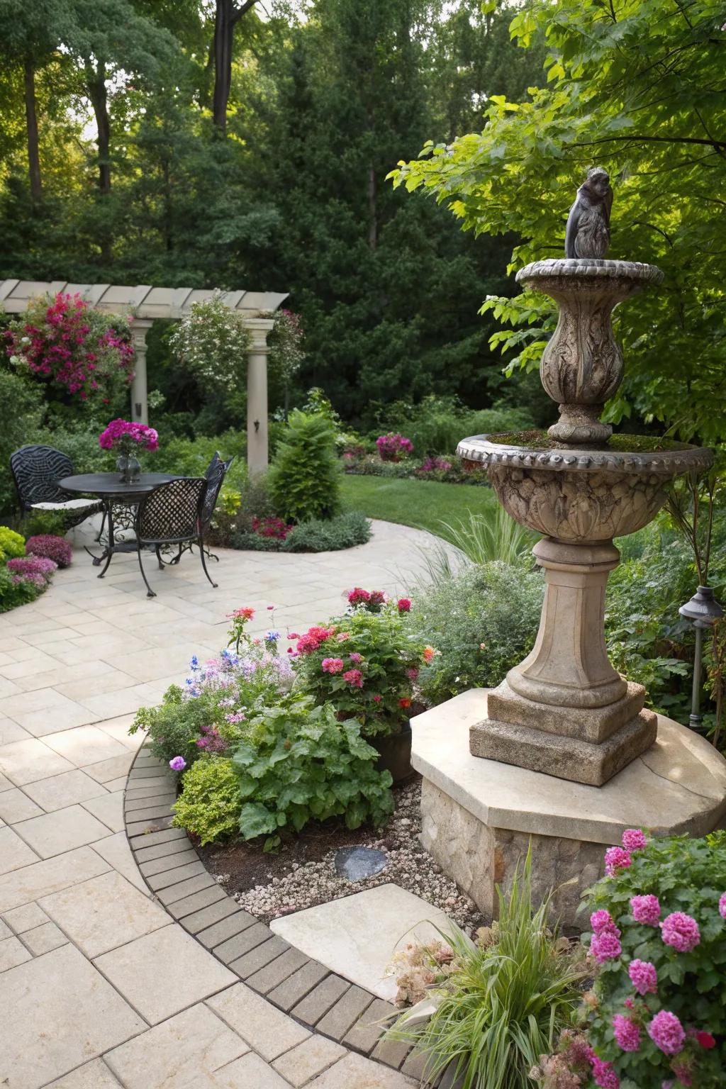 A garden sculpture can be a dazzling focal point in your patio blueprint.