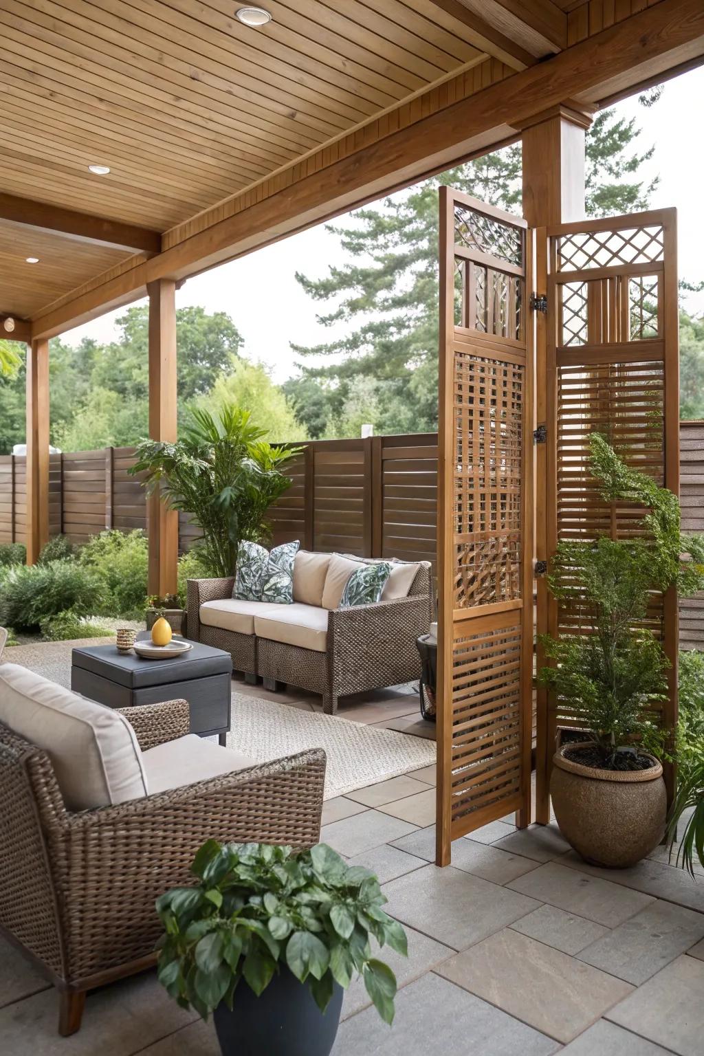 A tranquil patio featuring a timber solitude screen.
