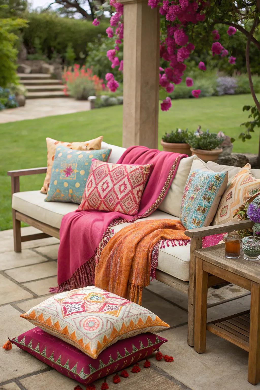 Radiant weaves infusing vibrancy into the patio.