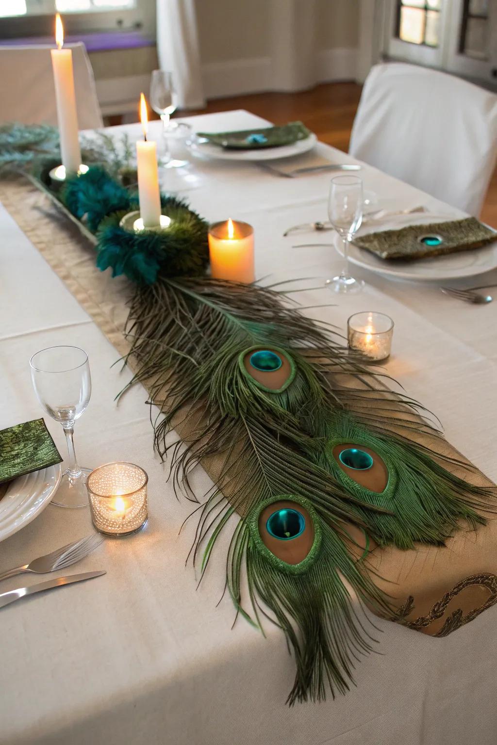 An inviting focal point featuring a pathway of plumes and light from a candle.