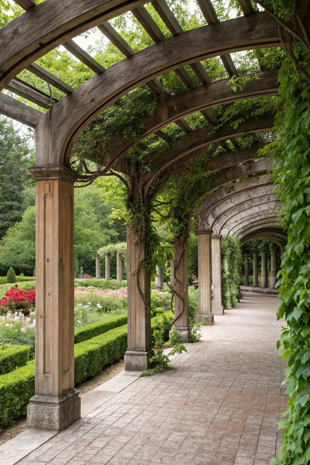 Arches help make distinct zones inside your pergola space.