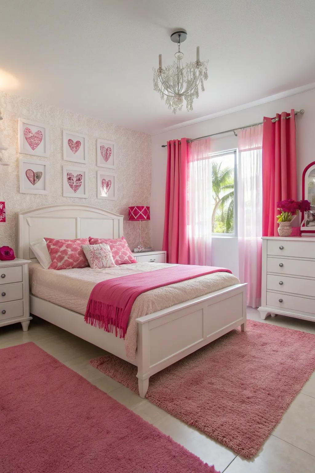 Frosty ivory and flamingo rose create a bold and modern room.