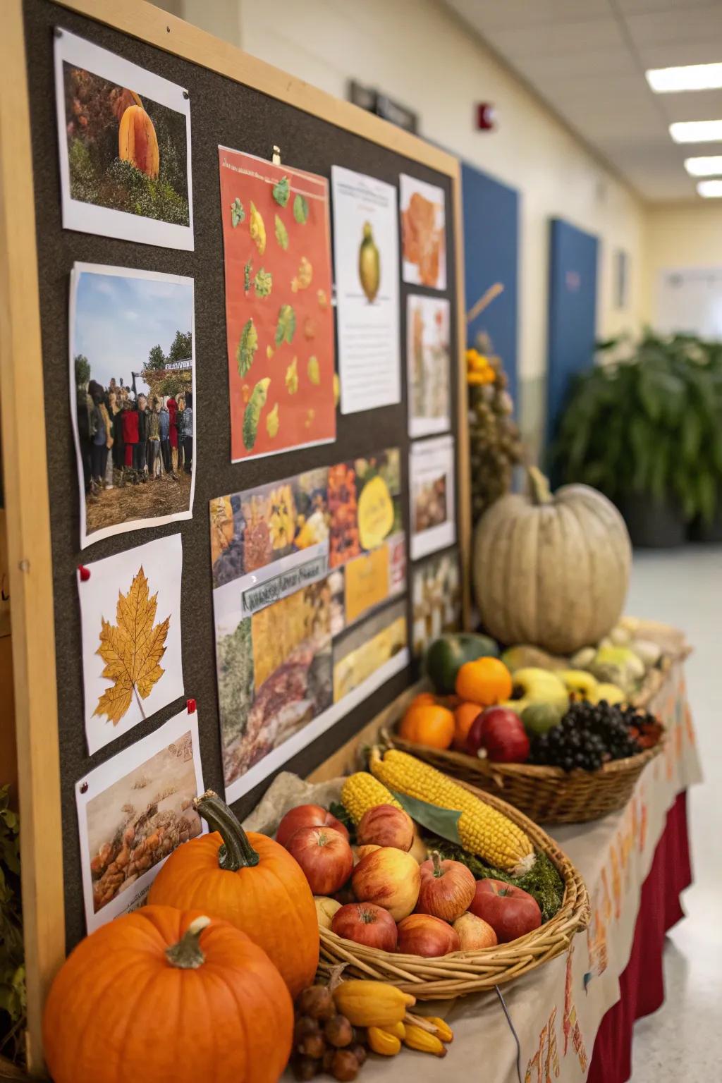 A display board echoing the bounty of harvest, celebrating fall’s abundance.
